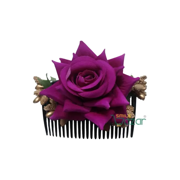 Smilebazar�Ͽ�Floral_Hair_Comb_Flower_Hair_Comb�Flower_Hair_Accessories_Hair_Comb_Pin_Floral_For_Women_And_Girls�Hair_Pins_For_Women_Wedding_-_Big_6_Cm_Purple_Color_Rose_-1_Pc