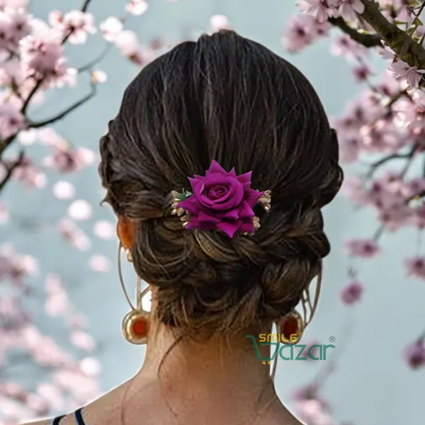 Smilebazar�Ͽ�Floral_Hair_Comb_Flower_Hair_Comb�Flower_Hair_Accessories_Hair_Comb_Pin_Floral_For_Women_And_Girls�Hair_Pins_For_Women_Wedding_-_Big_6_Cm_Purple_Color_Rose_-1_Pc