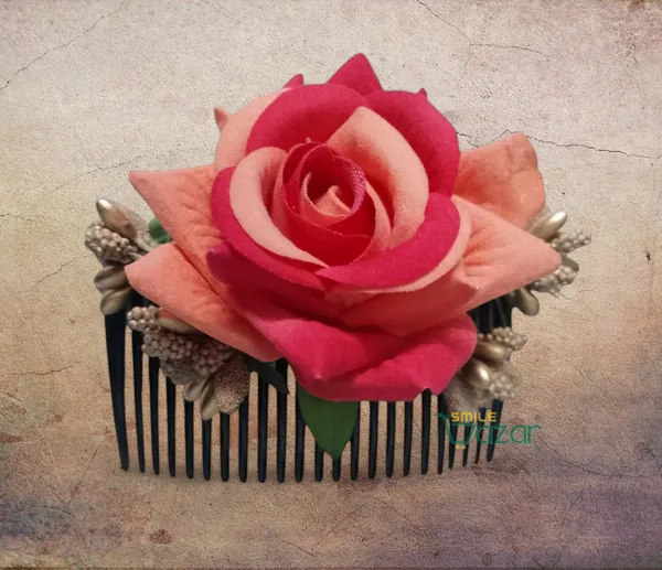 Red_&_Peach_Floral_Hair_Comb_Flower_Hair_For_Women_And_Girls_-1_Pc