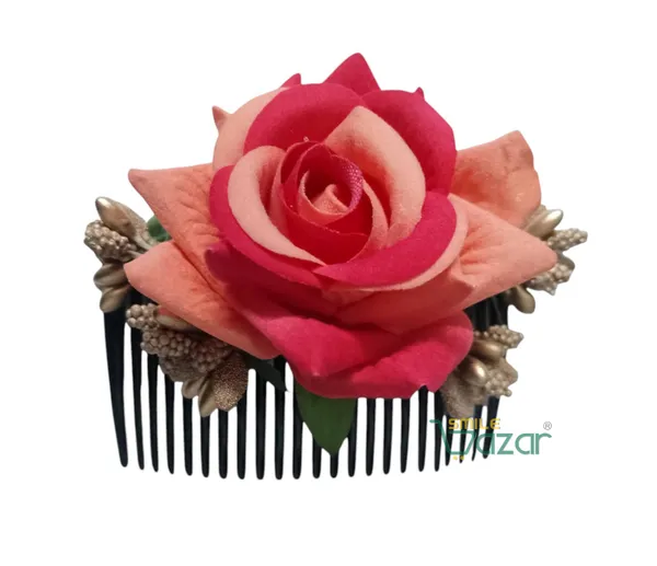 Red_&_Peach_Floral_Hair_Comb_Flower_Hair_For_Women_And_Girls_-1_Pc