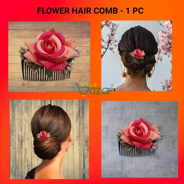 Red_&_Peach_Floral_Hair_Comb_Flower_Hair_For_Women_And_Girls_-1_Pc