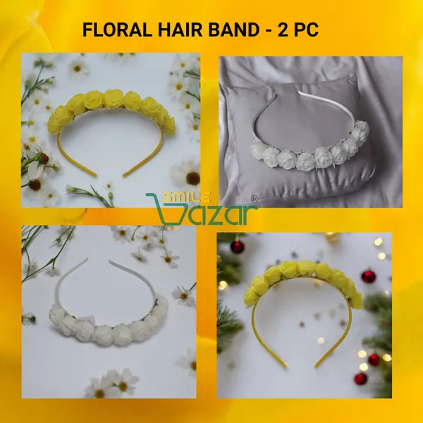 Set_Of_2_Pcs_-_Ͽ�Floral_Hairband_Flower_Hair_Band�Flower_Hair_Accessories_Head_Band_Floral_For_Women_And_Girls_Tiara_For_Women_Wedding_-_Yellow_And_White_-_2_Pcs