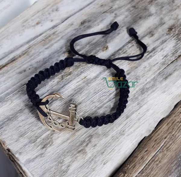 Smilebazar�Handmade_Adjustable_Bracelet_With_Anchor_Charm_Wristband_Bracelet_Friendship_Band_For_Men_And_Women_Skin_Friendly_-_Navy_Blue