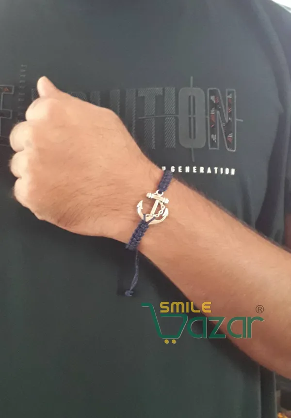 Smilebazar�Handmade_Adjustable_Bracelet_With_Anchor_Charm_Wristband_Bracelet_Friendship_Band_For_Men_And_Women_Skin_Friendly_-_Navy_Blue