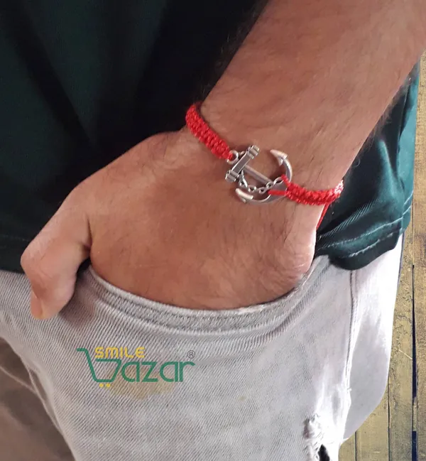 Smilebazar�Handmade_Adjustable_Bracelet_With_Anchor_Charm_Wristband_Bracelet_Friendship_Band_For_Men_And_Women_Skin_Friendly_-_Red