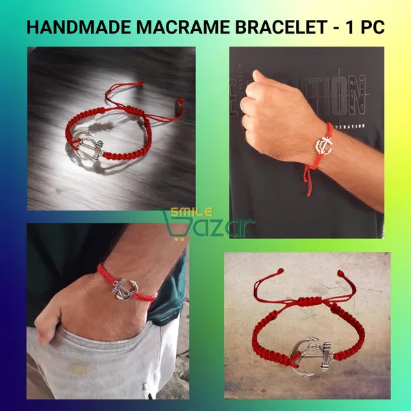 Smilebazar�Handmade_Adjustable_Bracelet_With_Anchor_Charm_Wristband_Bracelet_Friendship_Band_For_Men_And_Women_Skin_Friendly_-_Red