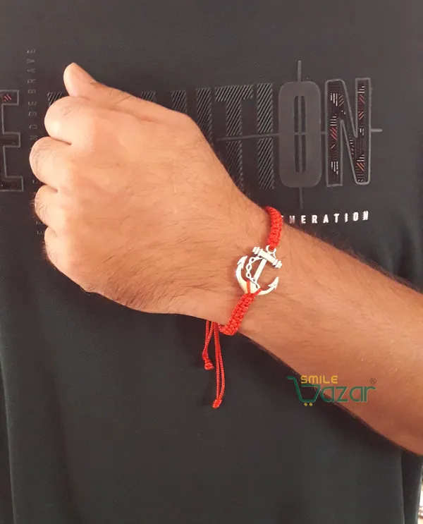Smilebazar�Handmade_Adjustable_Bracelet_With_Anchor_Charm_Wristband_Bracelet_Friendship_Band_For_Men_And_Women_Skin_Friendly_-_Red