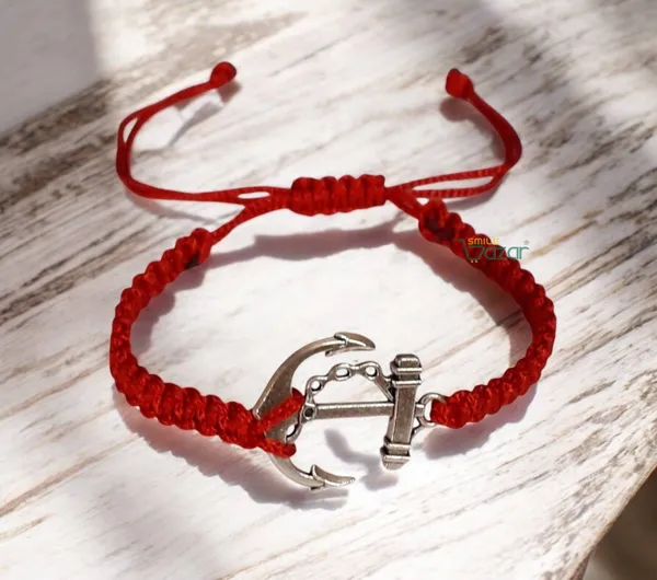 Smilebazar�Handmade_Adjustable_Bracelet_With_Anchor_Charm_Wristband_Bracelet_Friendship_Band_For_Men_And_Women_Skin_Friendly_-_Red