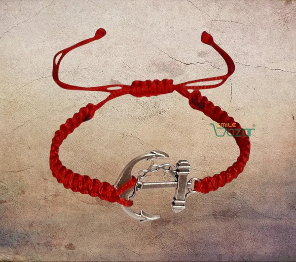 Smilebazar�Handmade_Adjustable_Bracelet_With_Anchor_Charm_Wristband_Bracelet_Friendship_Band_For_Men_And_Women_Skin_Friendly_-_Red
