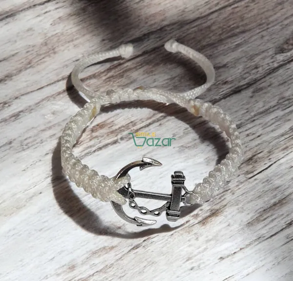 Smilebazar�Handmade_Adjustable_Bracelet_With_Anchor_Charm_Wristband_Bracelet_Friendship_Band_For_Men,Girls,_Boys_And_Women_-_White