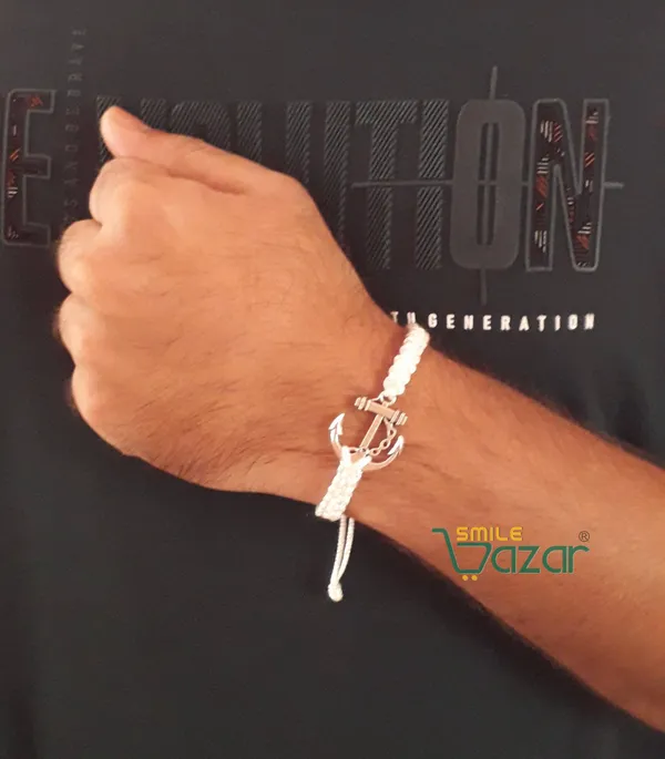 Smilebazar�Handmade_Adjustable_Bracelet_With_Anchor_Charm_Wristband_Bracelet_Friendship_Band_For_Men,Girls,_Boys_And_Women_-_White