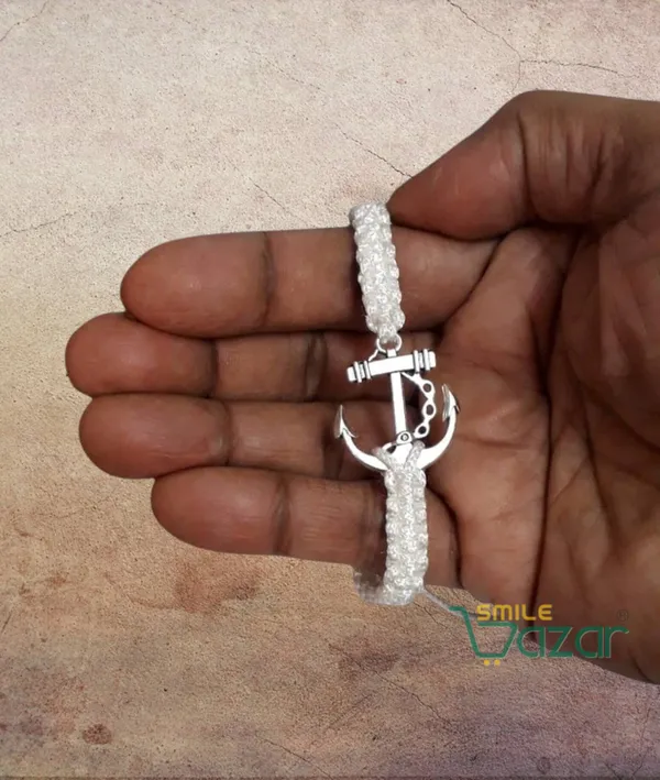 Smilebazar�Handmade_Adjustable_Bracelet_With_Anchor_Charm_Wristband_Bracelet_Friendship_Band_For_Men,Girls,_Boys_And_Women_-_White