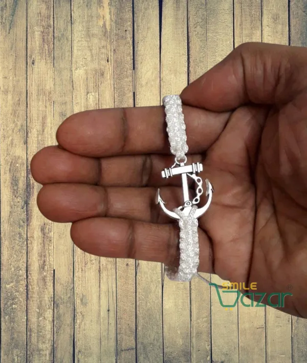 Smilebazar�Handmade_Adjustable_Bracelet_With_Anchor_Charm_Wristband_Bracelet_Friendship_Band_For_Men,Girls,_Boys_And_Women_-_White