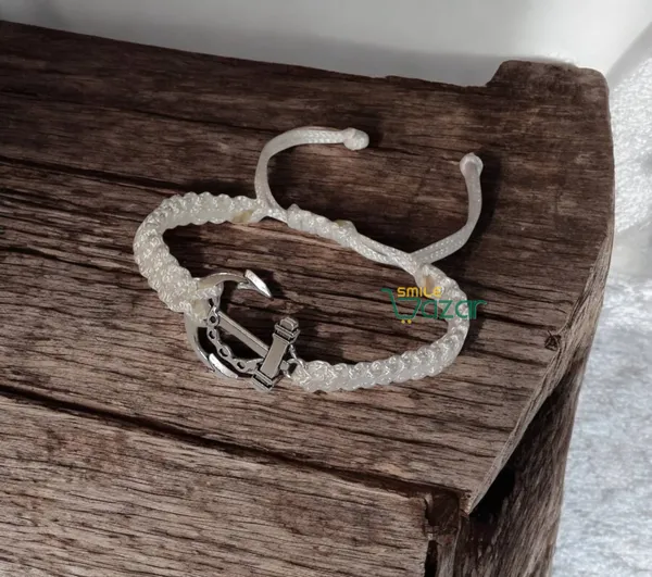 Smilebazar�Handmade_Adjustable_Bracelet_With_Anchor_Charm_Wristband_Bracelet_Friendship_Band_For_Men,Girls,_Boys_And_Women_-_White