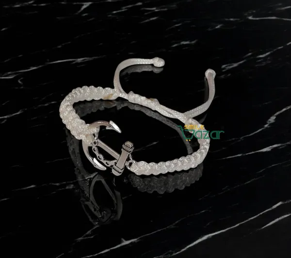 Smilebazar�Handmade_Adjustable_Bracelet_With_Anchor_Charm_Wristband_Bracelet_Friendship_Band_For_Men,Girls,_Boys_And_Women_-_White