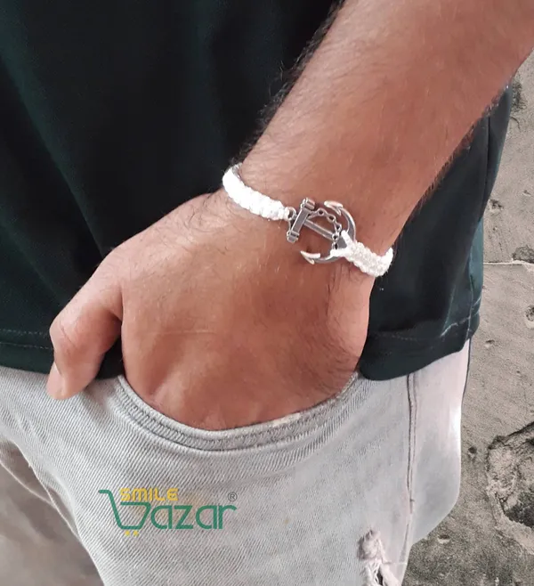 Smilebazar�Handmade_Adjustable_Bracelet_With_Anchor_Charm_Wristband_Bracelet_Friendship_Band_For_Men,Girls,_Boys_And_Women_-_White