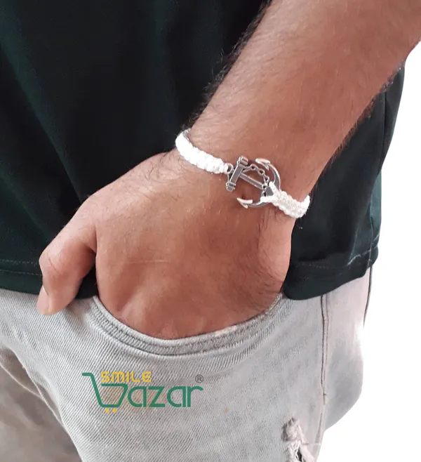 Smilebazar�Handmade_Adjustable_Bracelet_With_Anchor_Charm_Wristband_Bracelet_Friendship_Band_For_Men,Girls,_Boys_And_Women_-_White