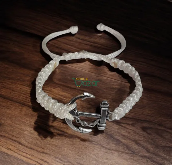 Smilebazar�Handmade_Adjustable_Bracelet_With_Anchor_Charm_Wristband_Bracelet_Friendship_Band_For_Men,Girls,_Boys_And_Women_-_White