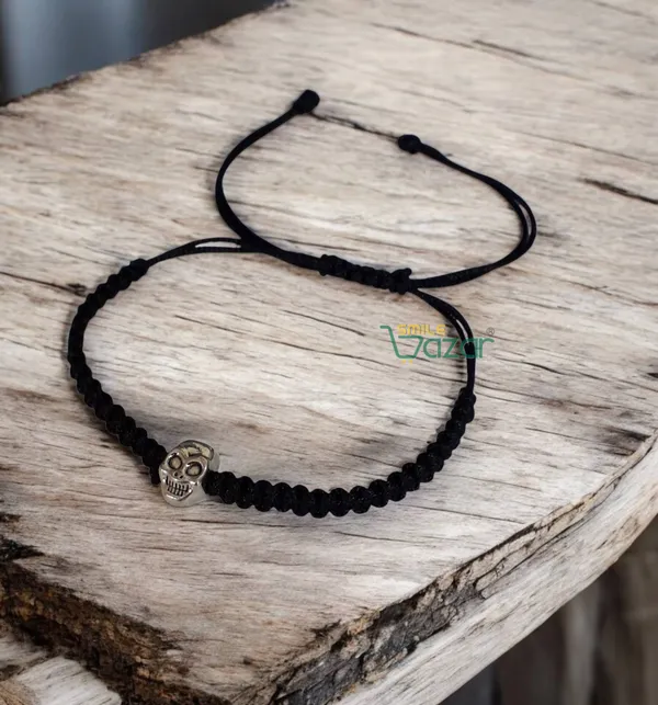 Smilebazar�Handmade_Adjustable_Bracelet_With_Skull_Charm_Wristband_Bracelet_Friendship_Band_For_Men,Girls,_Boys_And_Women_-_Black