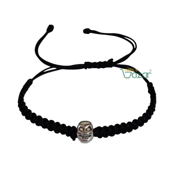 Smilebazar�Handmade_Adjustable_Bracelet_With_Skull_Charm_Wristband_Bracelet_Friendship_Band_For_Men,Girls,_Boys_And_Women_-_Black
