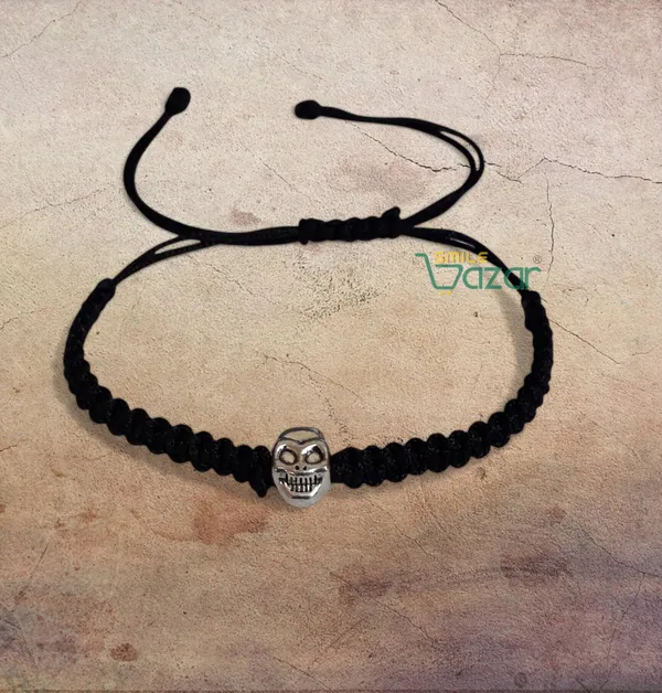 Smilebazar�Handmade_Adjustable_Bracelet_With_Skull_Charm_Wristband_Bracelet_Friendship_Band_For_Men,Girls,_Boys_And_Women_-_Black
