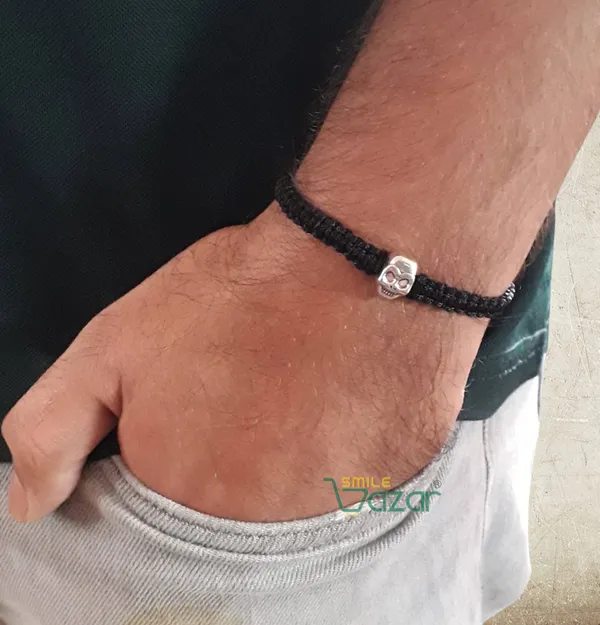Smilebazar�Handmade_Adjustable_Bracelet_With_Skull_Charm_Wristband_Bracelet_Friendship_Band_For_Men,Girls,_Boys_And_Women_-_Black