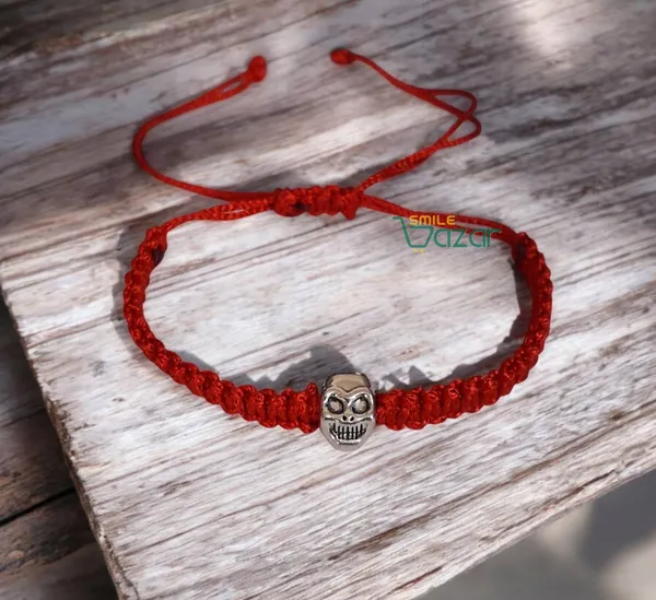 Smilebazar�Handmade_Adjustable_Bracelet_With_Skull_Charm_Wristband_Bracelet_Friendship_Band_For_Men,Girls,_Boys_And_Women_-_Red