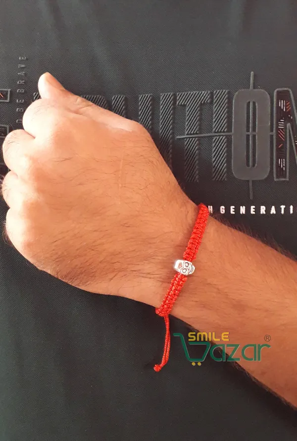 Smilebazar�Handmade_Adjustable_Bracelet_With_Skull_Charm_Wristband_Bracelet_Friendship_Band_For_Men,Girls,_Boys_And_Women_-_Red