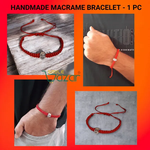 Smilebazar�Handmade_Adjustable_Bracelet_With_Skull_Charm_Wristband_Bracelet_Friendship_Band_For_Men,Girls,_Boys_And_Women_-_Red