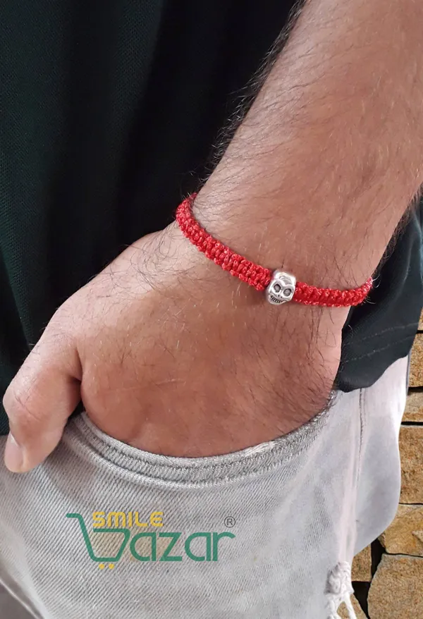 Smilebazar�Handmade_Adjustable_Bracelet_With_Skull_Charm_Wristband_Bracelet_Friendship_Band_For_Men,Girls,_Boys_And_Women_-_Red