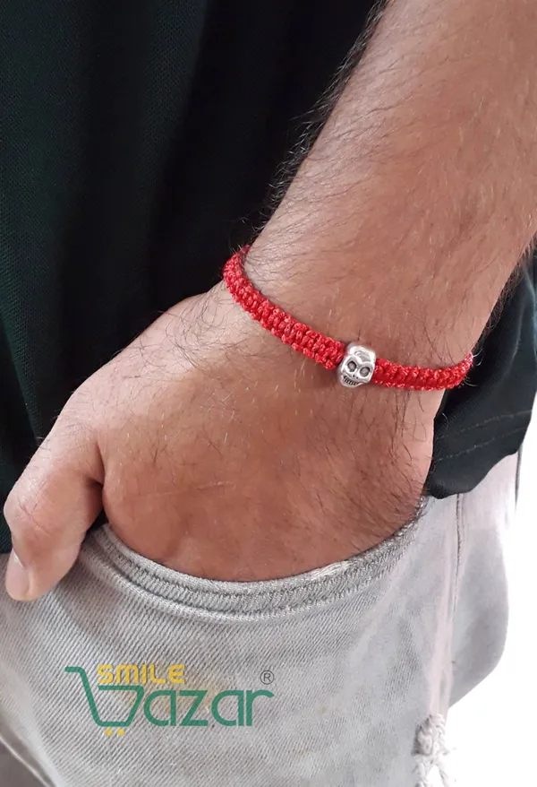 Smilebazar�Handmade_Adjustable_Bracelet_With_Skull_Charm_Wristband_Bracelet_Friendship_Band_For_Men,Girls,_Boys_And_Women_-_Red