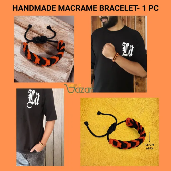 Orange_&_Black_Handmade_Bracelet_Adjustable_Wristband_For_Women_And_Men