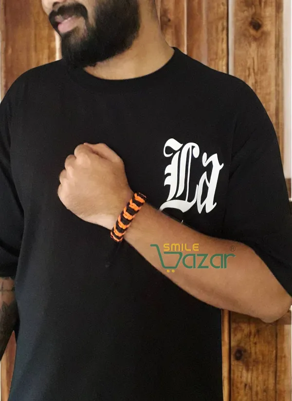Orange_&_Black_Handmade_Bracelet_Adjustable_Wristband_For_Women_And_Men