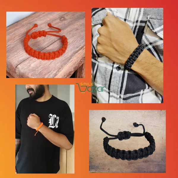 Set_Of_2_Pcs_-_Handmade__Bracelet_Adjustable_Wristband_Bracelet_Friendship_Band_For_Women_And_Men_Skin_Friendly_-_Orange_And_Black