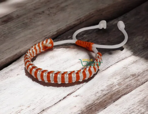 Smilebazar_Handmade__Bracelet_Adjustable_Wristband_Bracelet_Friendship_Band_For_Women_And_Men_Skin_Friendly_-_Orange_And_White