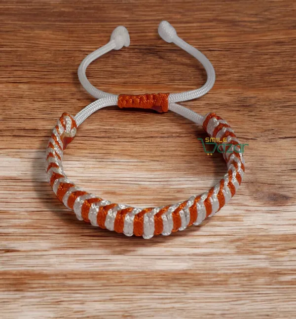 Smilebazar_Handmade__Bracelet_Adjustable_Wristband_Bracelet_Friendship_Band_For_Women_And_Men_Skin_Friendly_-_Orange_And_White
