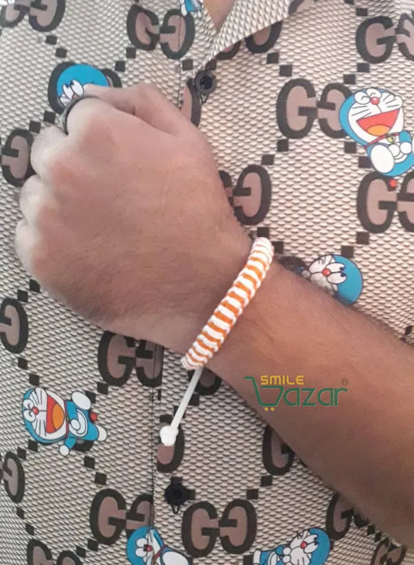 Smilebazar_Handmade__Bracelet_Adjustable_Wristband_Bracelet_Friendship_Band_For_Women_And_Men_Skin_Friendly_-_Orange_And_White