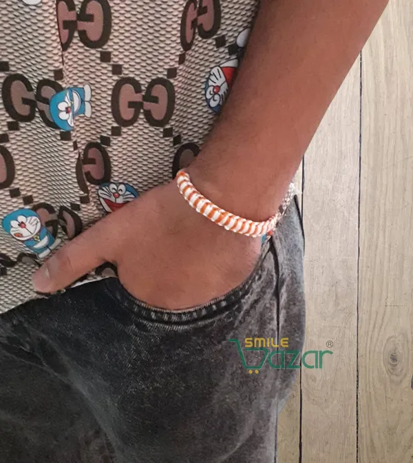Smilebazar_Handmade__Bracelet_Adjustable_Wristband_Bracelet_Friendship_Band_For_Women_And_Men_Skin_Friendly_-_Orange_And_White