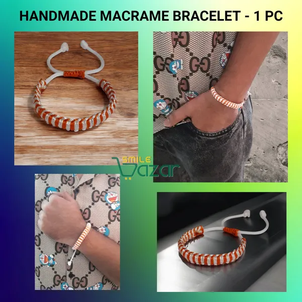 Smilebazar_Handmade__Bracelet_Adjustable_Wristband_Bracelet_Friendship_Band_For_Women_And_Men_Skin_Friendly_-_Orange_And_White