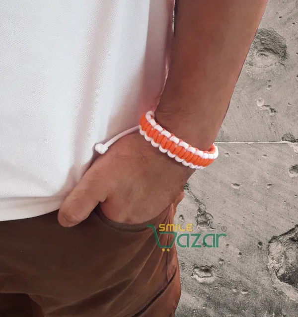 Smilebazar�Handmade__Bracelet_Adjustable_Wristband_Bracelet_Friendship_Band_For_Women_And_Men_Skin_Friendly_-_White_And_Orange