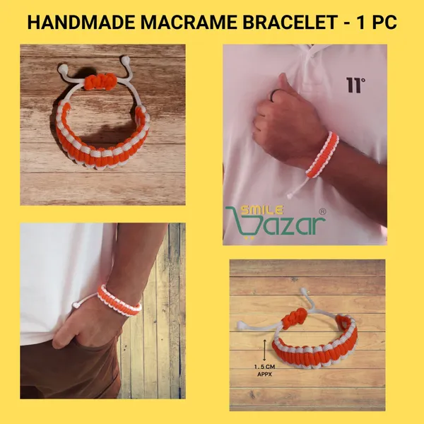 Smilebazar�Handmade__Bracelet_Adjustable_Wristband_Bracelet_Friendship_Band_For_Women_And_Men_Skin_Friendly_-_White_And_Orange