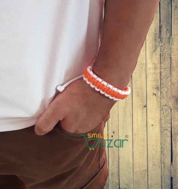 Smilebazar�Handmade__Bracelet_Adjustable_Wristband_Bracelet_Friendship_Band_For_Women_And_Men_Skin_Friendly_-_White_And_Orange