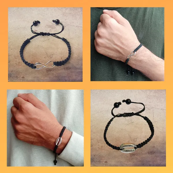 Set_Of_2__Infinity_Charm_&_Cowrie_Charm_Thread_Bracelet__Adjustable_Wristband_Bracelet_For_Girls,_Men,_Boys_And_Women