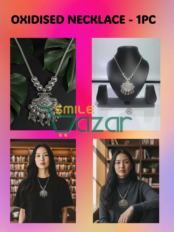 SMILEBAZAR®__Artificial_Oxidised_Traditional_Silver_Big_Pendant_Necklace_Chain_Stylish_Jewellery_–_Antique_Statement_Jewellery_for_Girls_&_Women_-_1_PC