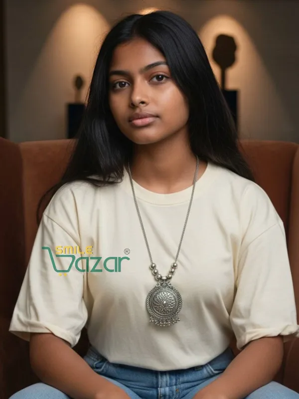 SMILEBAZAR®__Artificial_Oxidised_Traditional_Silver_Big_Pendant_Necklace_Chain_Stylish_Jewellery_–_Antique_Statement_Jewellery_for_Girls_&_Women_-_1_PC