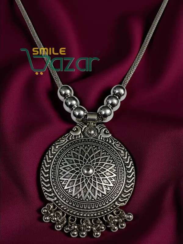 SMILEBAZAR®__Artificial_Oxidised_Traditional_Silver_Big_Pendant_Necklace_Chain_Stylish_Jewellery_–_Antique_Statement_Jewellery_for_Girls_&_Women_-_1_PC