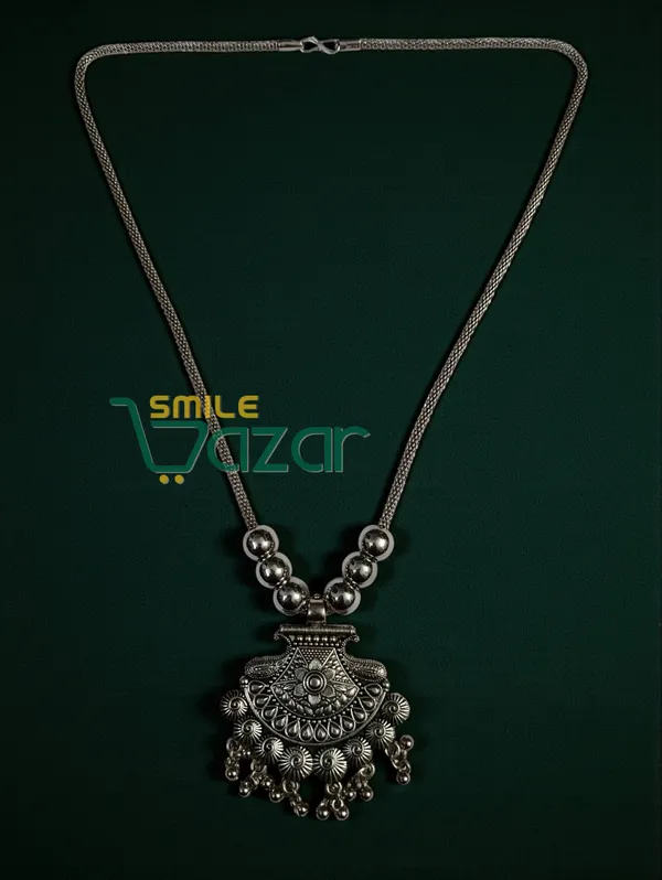 SMILEBAZAR®__Artificial_Oxidised_Traditional_Silver_Big_Pendant_Necklace_Chain_Stylish_Jewellery_–_Antique_Statement_Jewellery_for_Girls_&_Women_-_1_PC