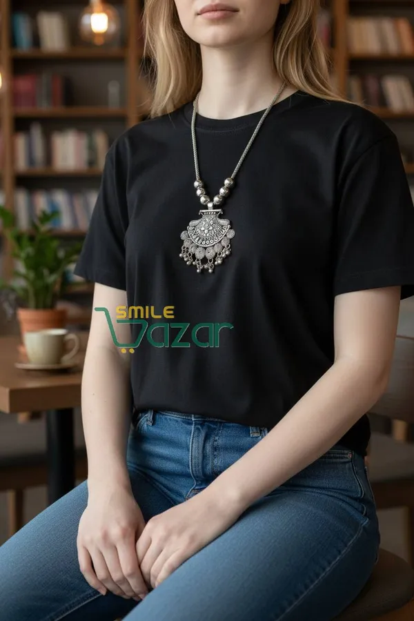 SMILEBAZAR®__Artificial_Oxidised_Traditional_Silver_Big_Pendant_Necklace_Chain_Stylish_Jewellery_–_Antique_Statement_Jewellery_for_Girls_&_Women_-_1_PC