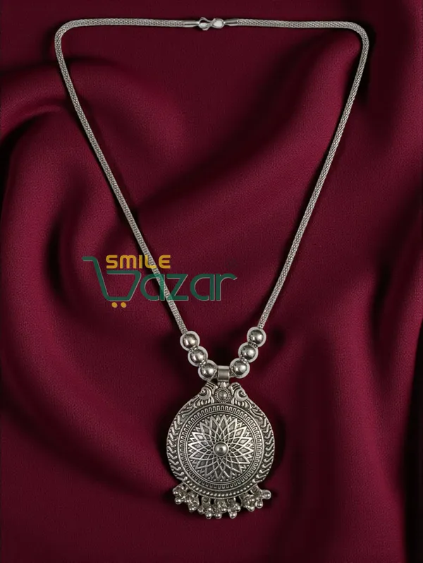 SMILEBAZAR®__Artificial_Oxidised_Traditional_Silver_Big_Pendant_Necklace_Chain_Stylish_Jewellery_–_Antique_Statement_Jewellery_for_Girls_&_Women_-_1_PC