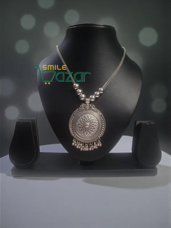 SMILEBAZAR®__Artificial_Oxidised_Traditional_Silver_Big_Pendant_Necklace_Chain_Stylish_Jewellery_–_Antique_Statement_Jewellery_for_Girls_&_Women_-_1_PC